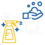 Cleanliness and Sanitization: icon showing handwashing and clearning supplies